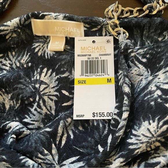 NWT Michael Kors Palm-Print Midi Dress with chain straps size M - Picture 13 of 15